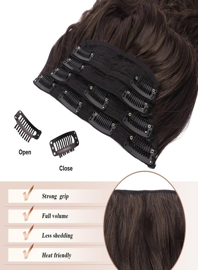 فيشبن وصلات شعر بمشابك من فيشفين - 4 قطع من وصلات الشعر الطويلة والمموجة والكثيفة، وصلات شعر صناعية تغطي الرأس بالكامل للنساء، لون بني داكن ممزوج ببني الشوكولاتة، طول 20 بوصة - Image 4